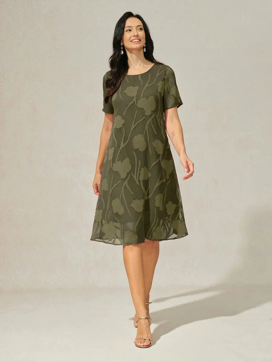 A-Line Chiffon Dress with Flowers, Knee Length