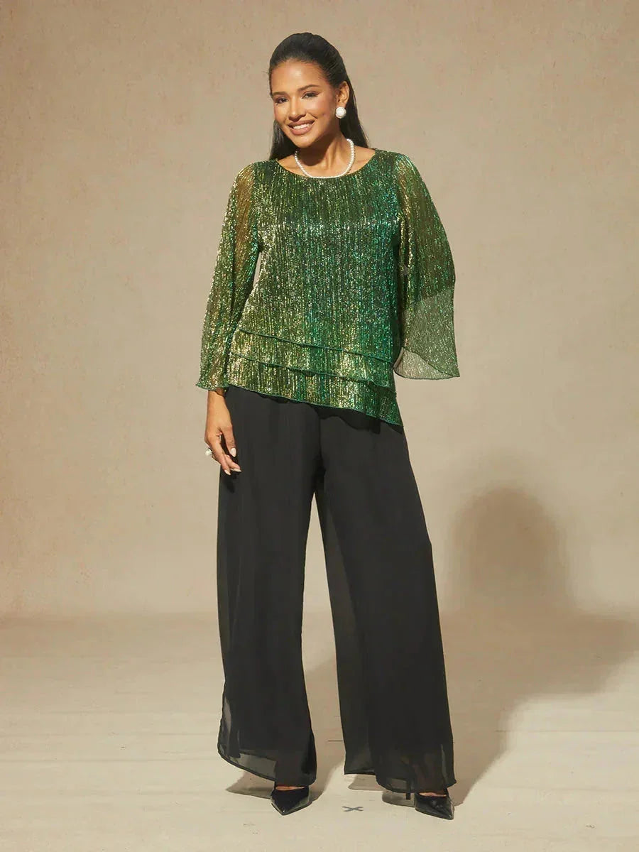 Asymmetrical Layered Metallic Silk Blouse