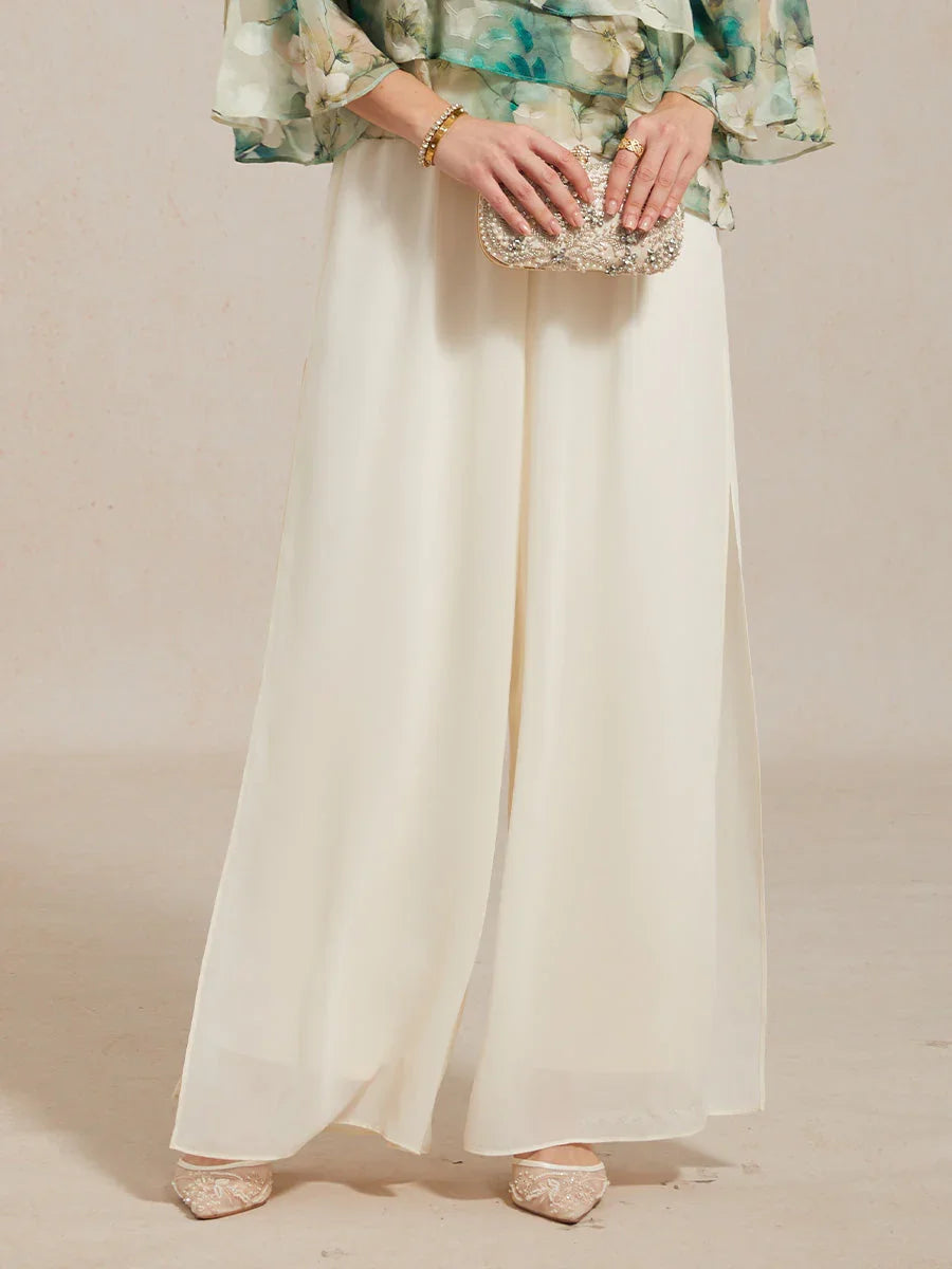 Straight Cut Trousers with Chiffon Layer