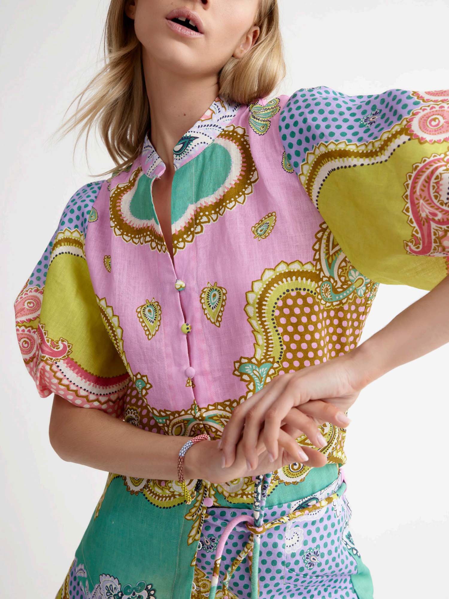 Maxi Dress with Belt in Candy Mosaic Design