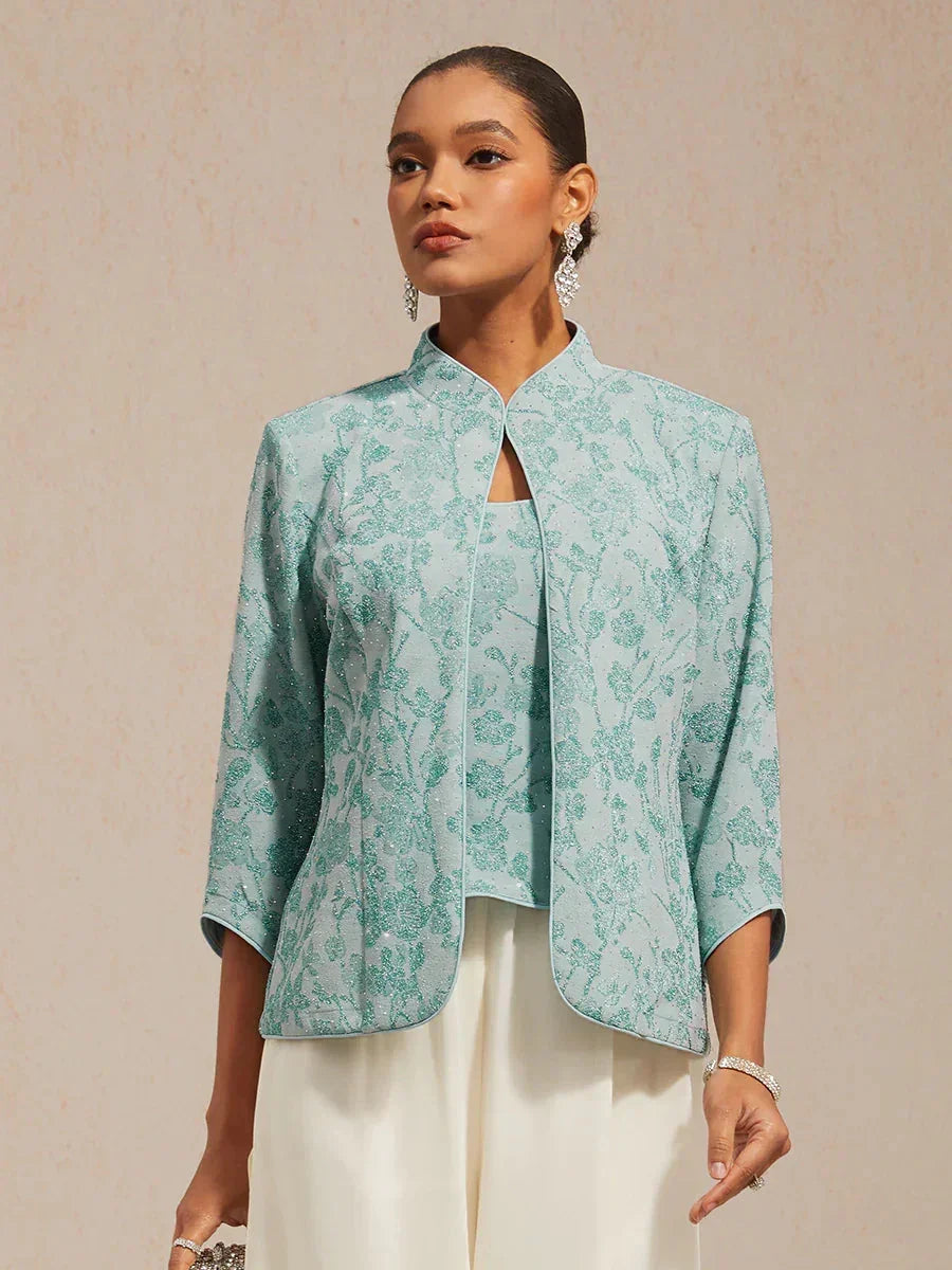 Twinst with Mandarin Collar and Zebra Pattern Adorned with Diamonds