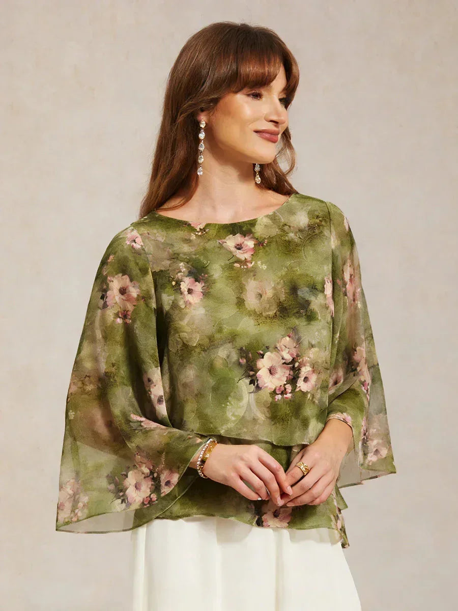 Layered Chiffon Lace Top with Floral Print