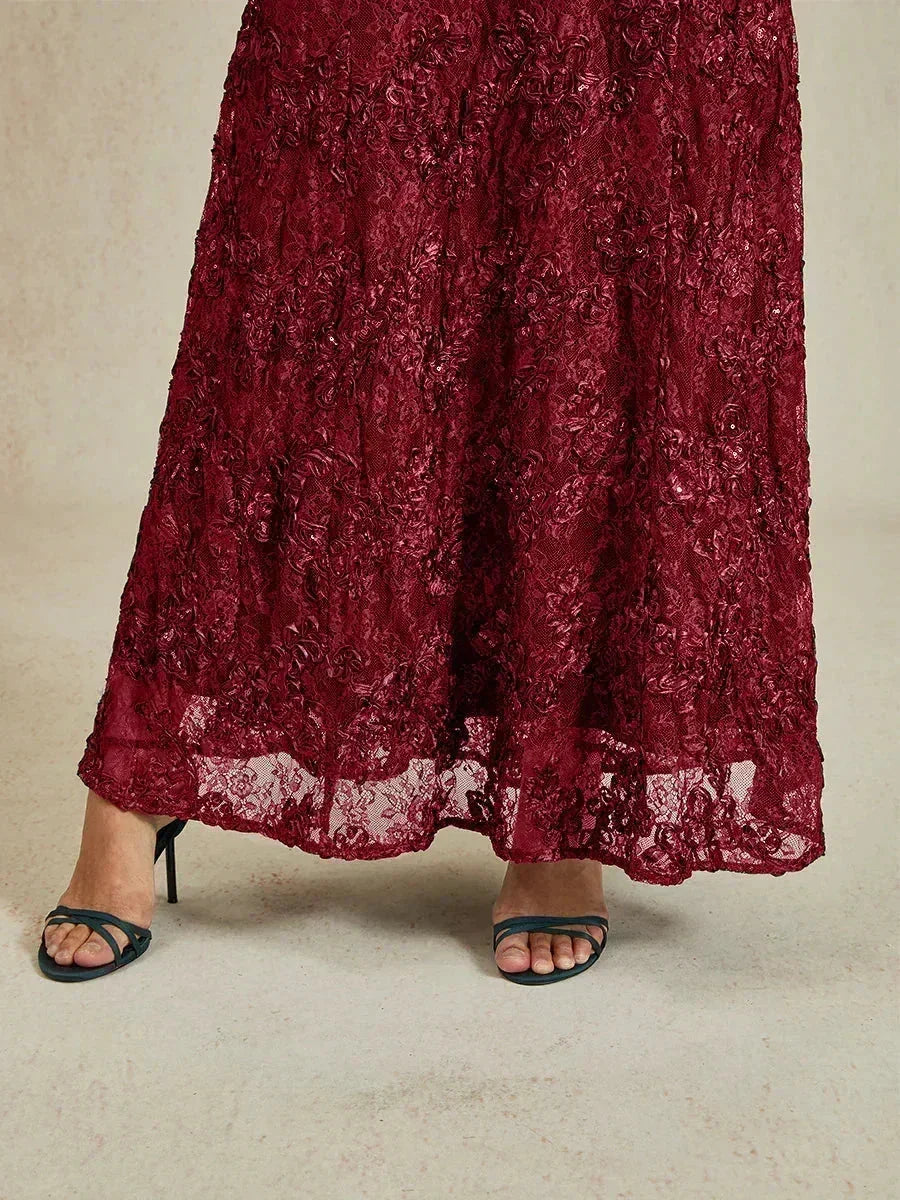 A-Line Dresses with Lace Rosettes and Sequin Embellishments