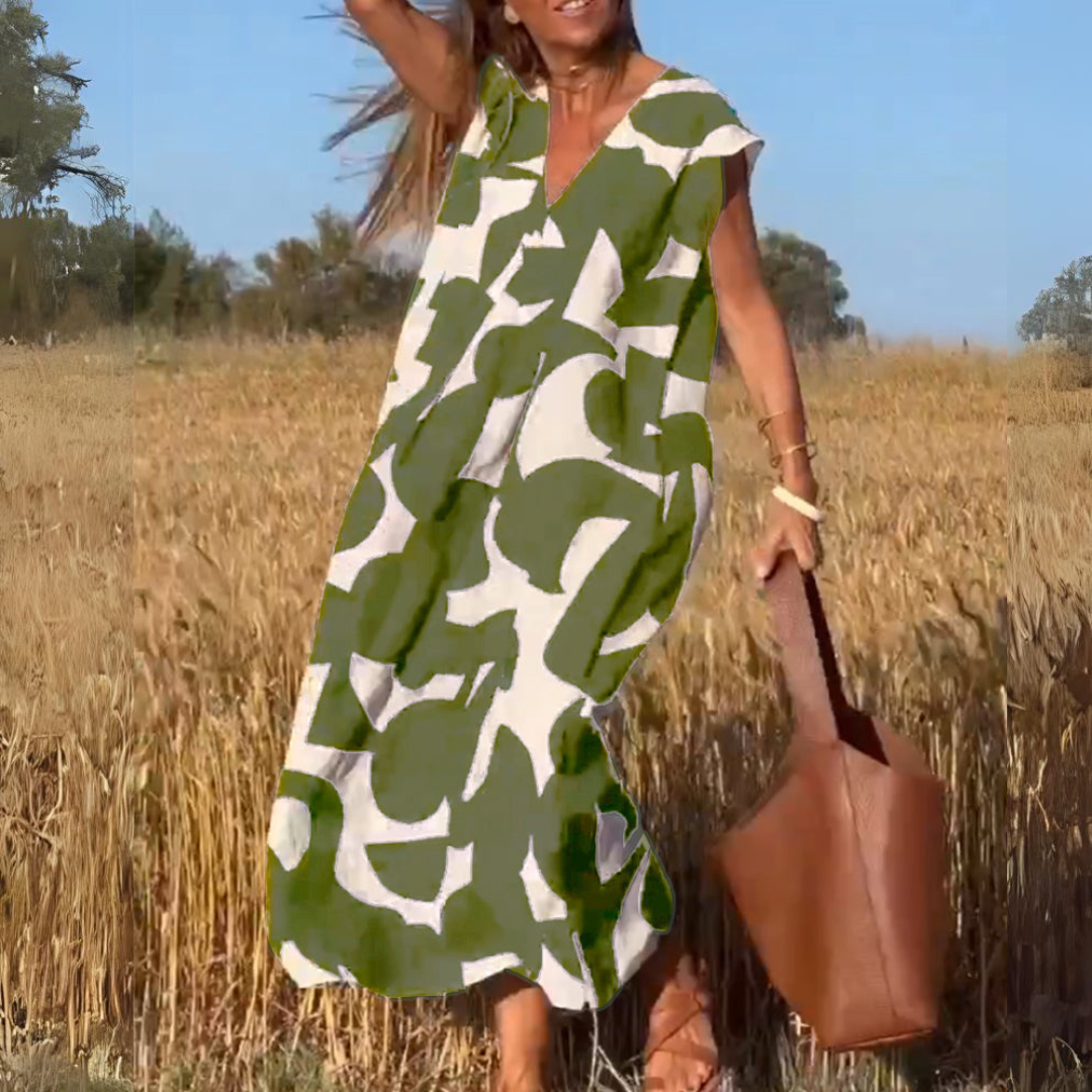 ELENA | Printed Dress with V-Neck