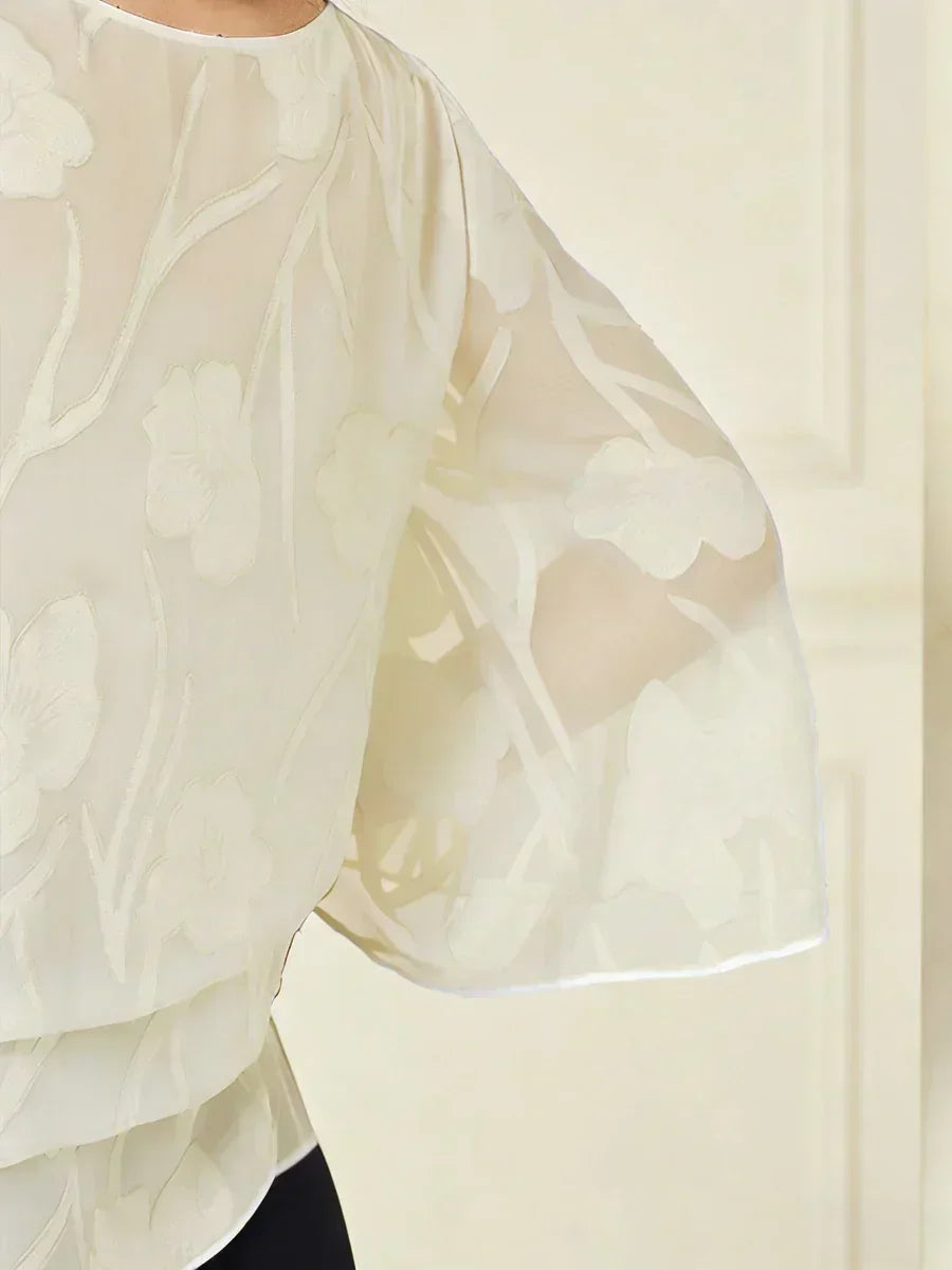 Layered chiffon blouse with floral pattern