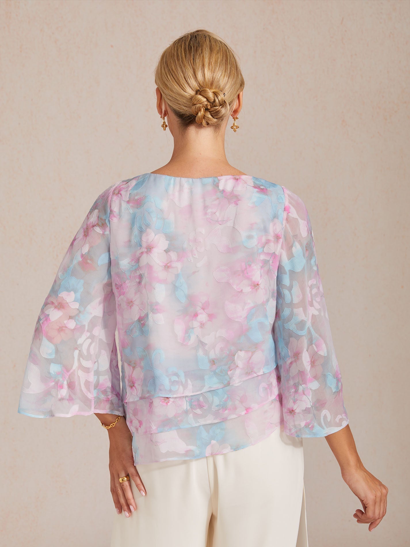 Layered Chiffon Lace Top with Floral Print