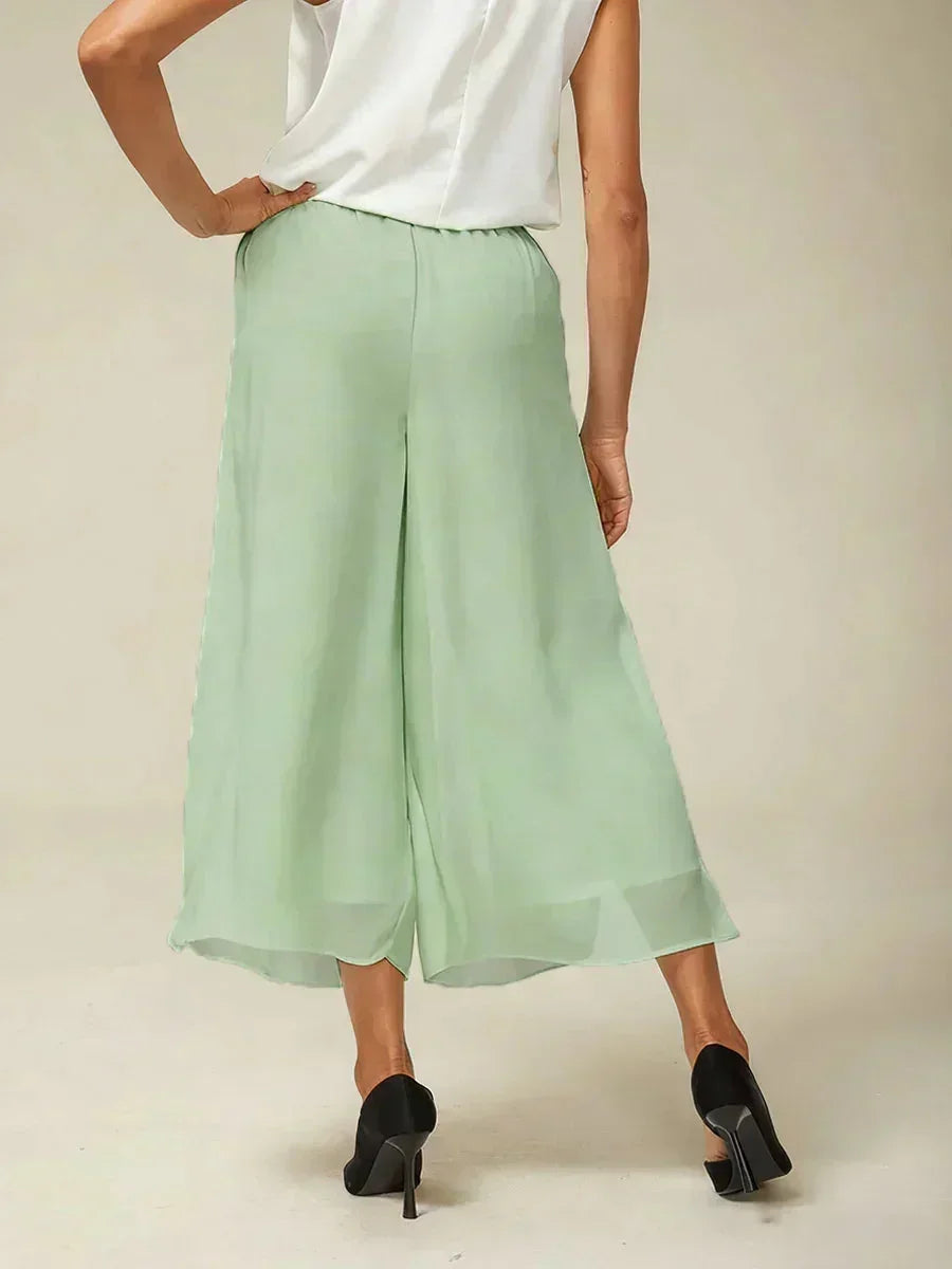 Straight Short Pants with Chiffon Layer
