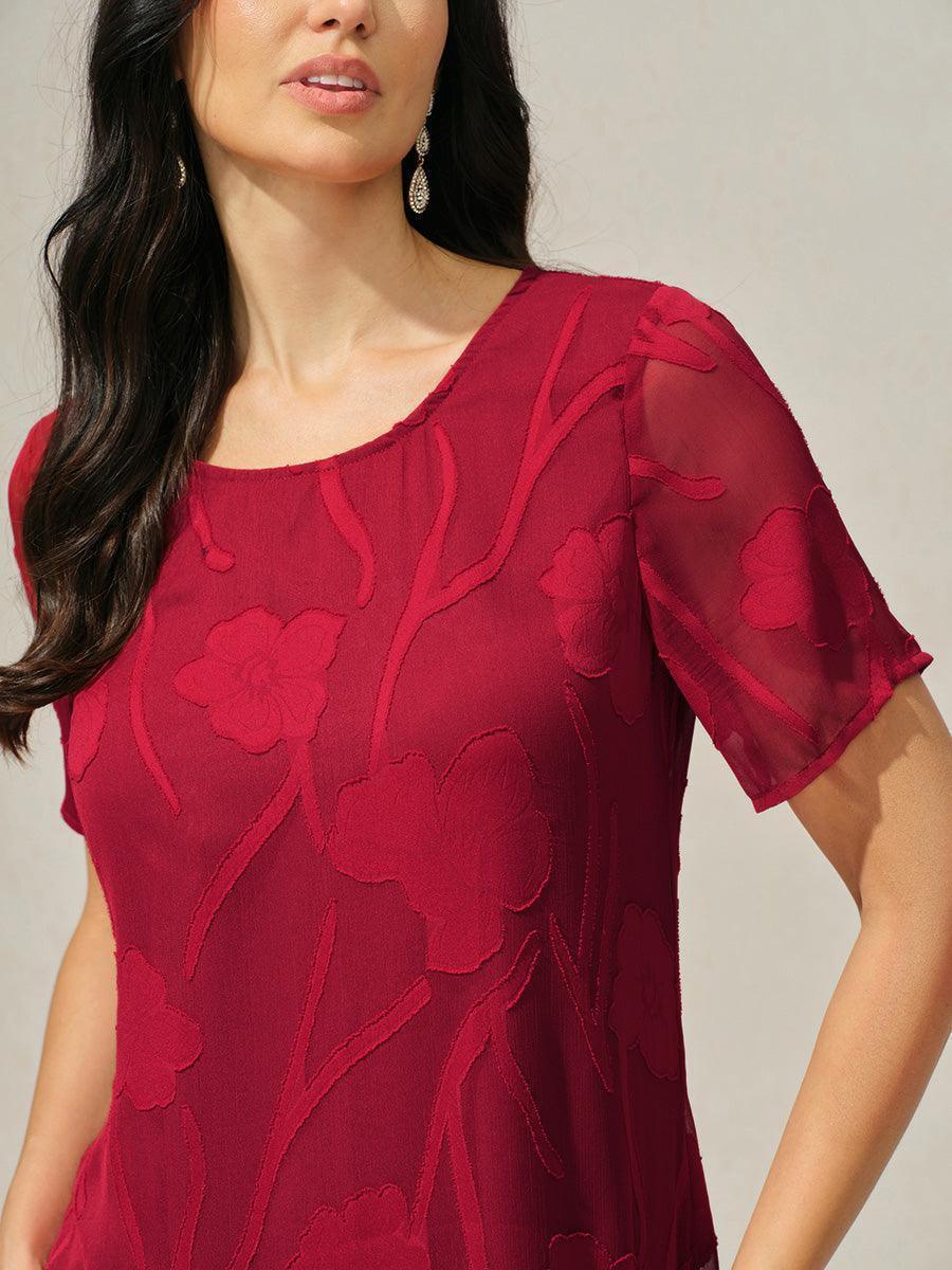 A-Line Chiffon Dress with Flowers, Knee Length