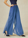Straight Leg Pants with Chiffon Layer and Cut