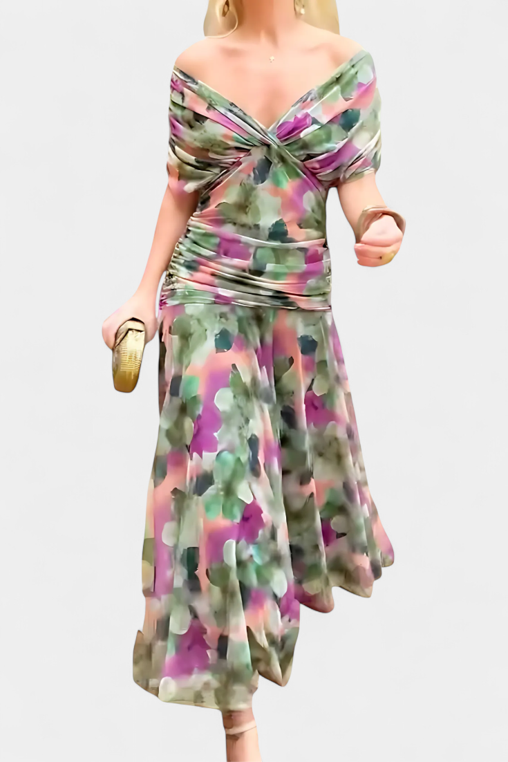 Florendra | Long Floral Dress with V-Neck