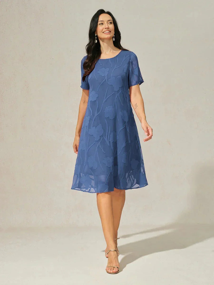 A-Line Chiffon Dress with Flowers, Knee Length