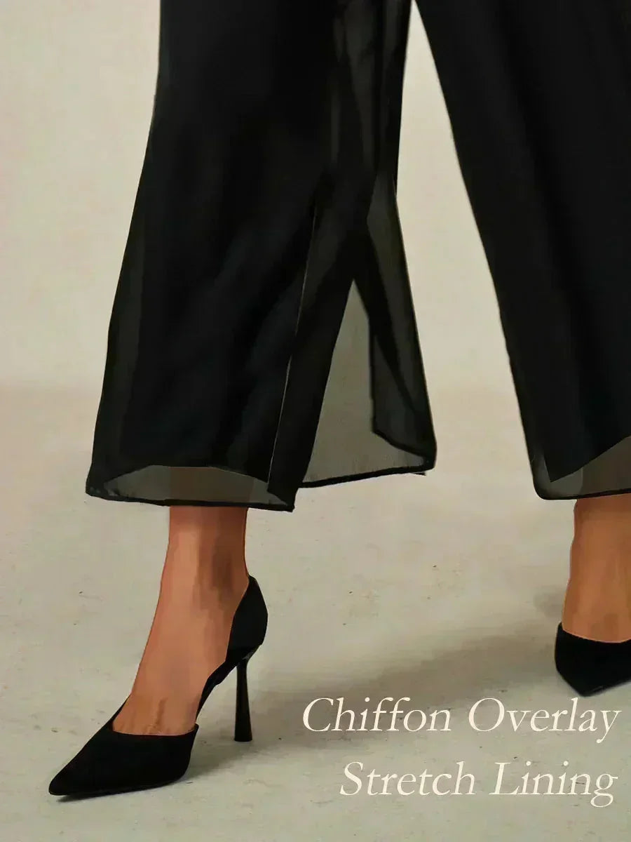 Straight Short Pants with Chiffon Layer