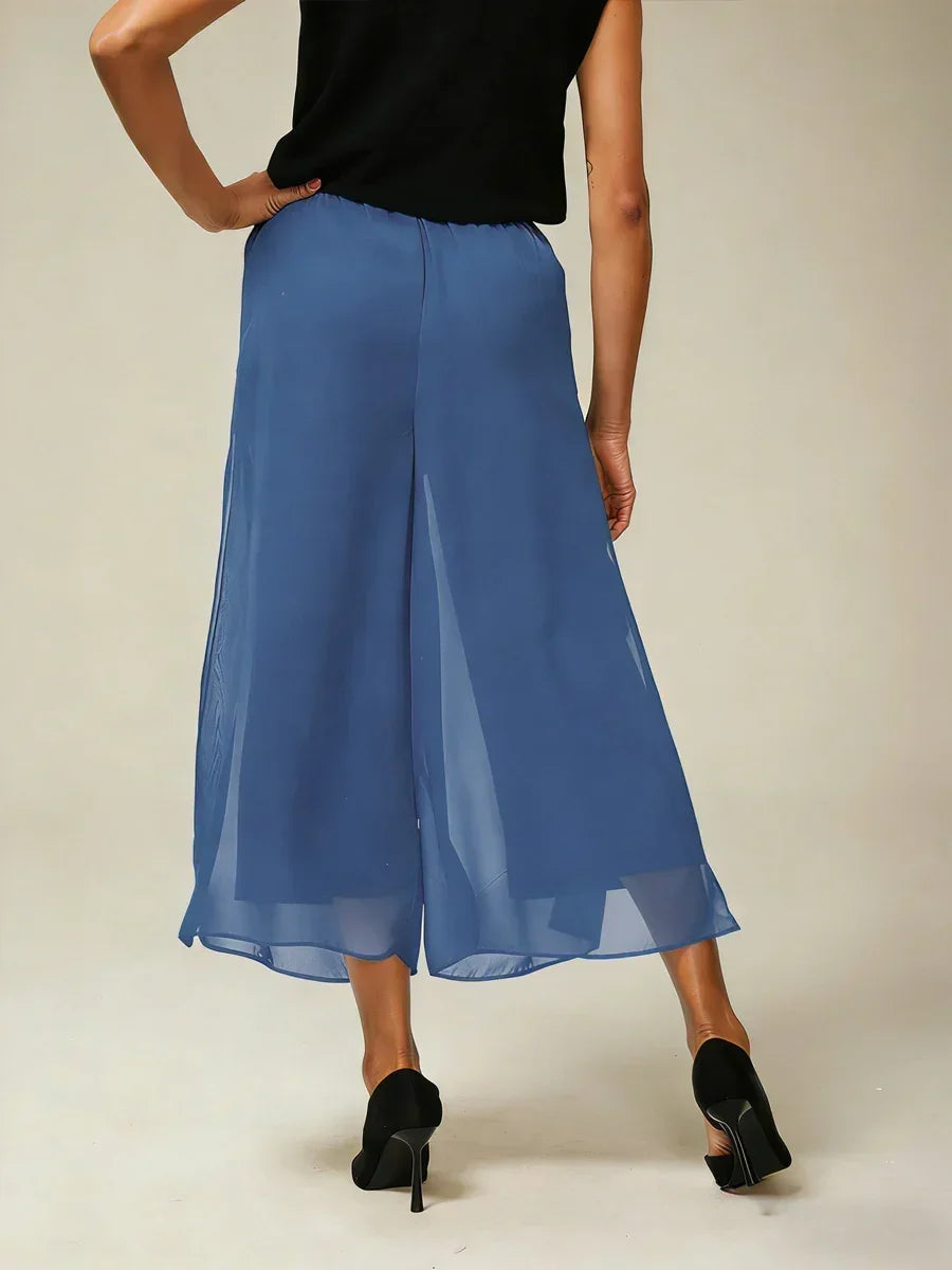 Straight Short Pants with Chiffon Layer