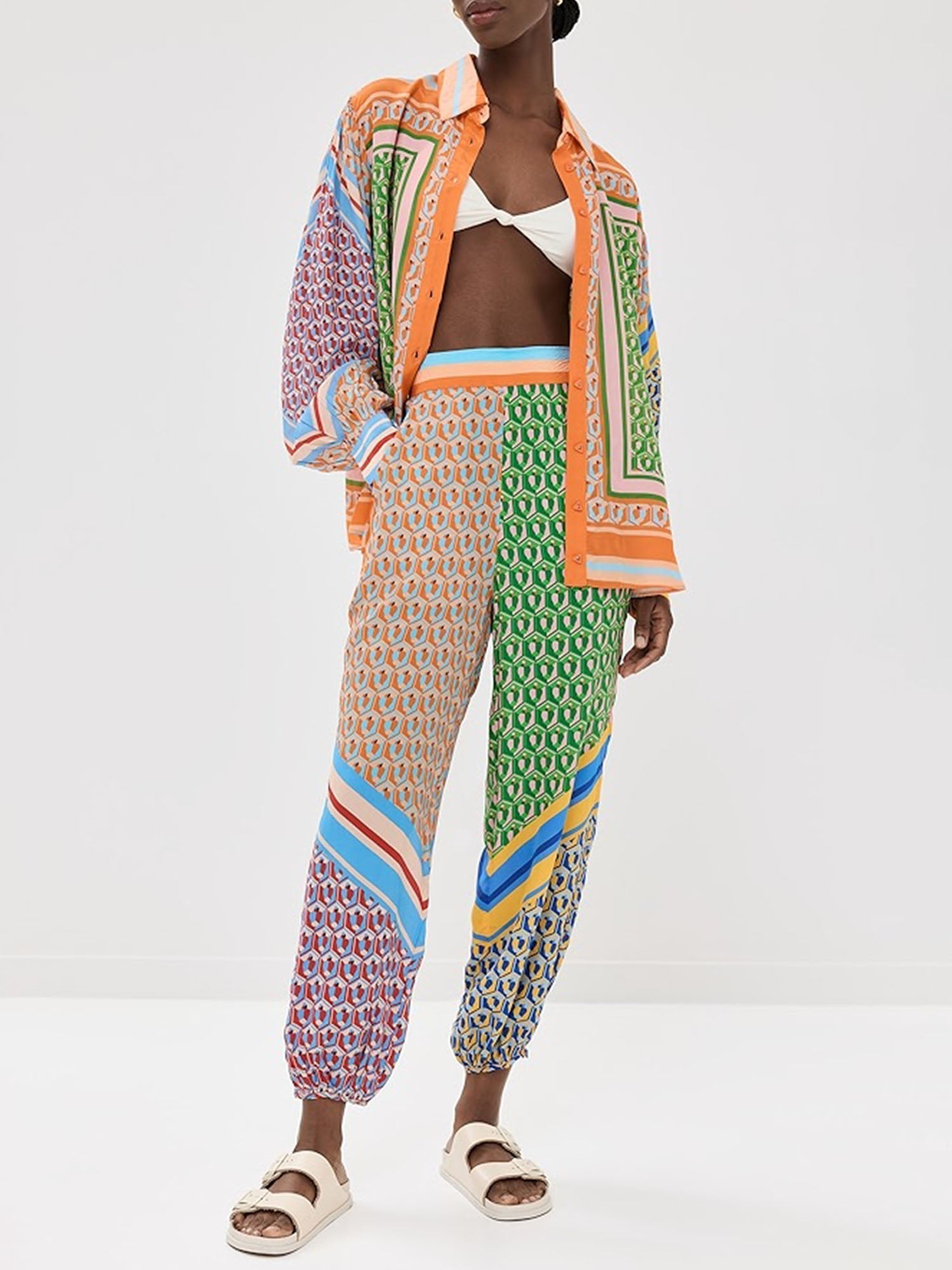 Wide Bloomer Pants with Geometric Print