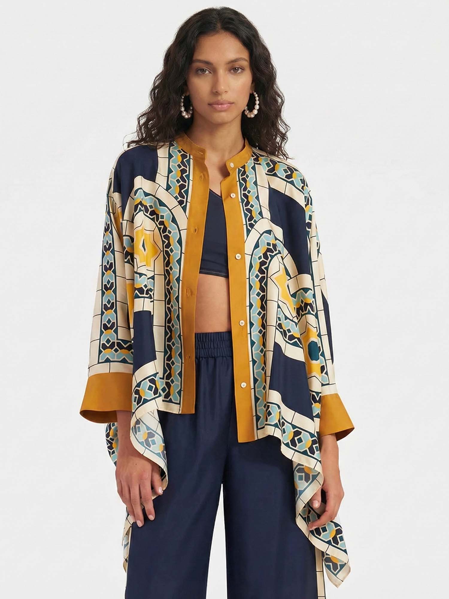 Large Button-Up Shirt with Geometric Print