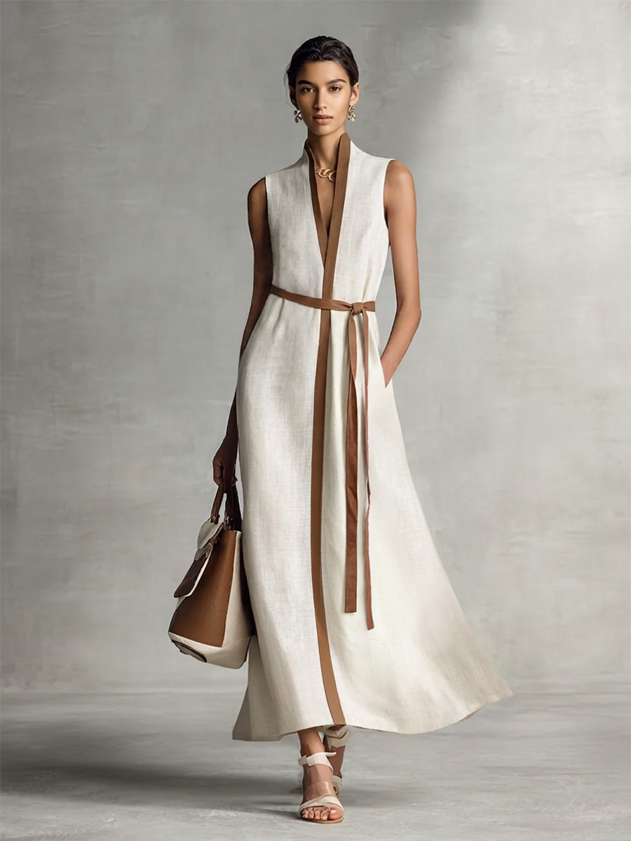 Maxi Dresses for Women with V-Neck, Sleeveless, and Waist Strap MDZ1153B7BA