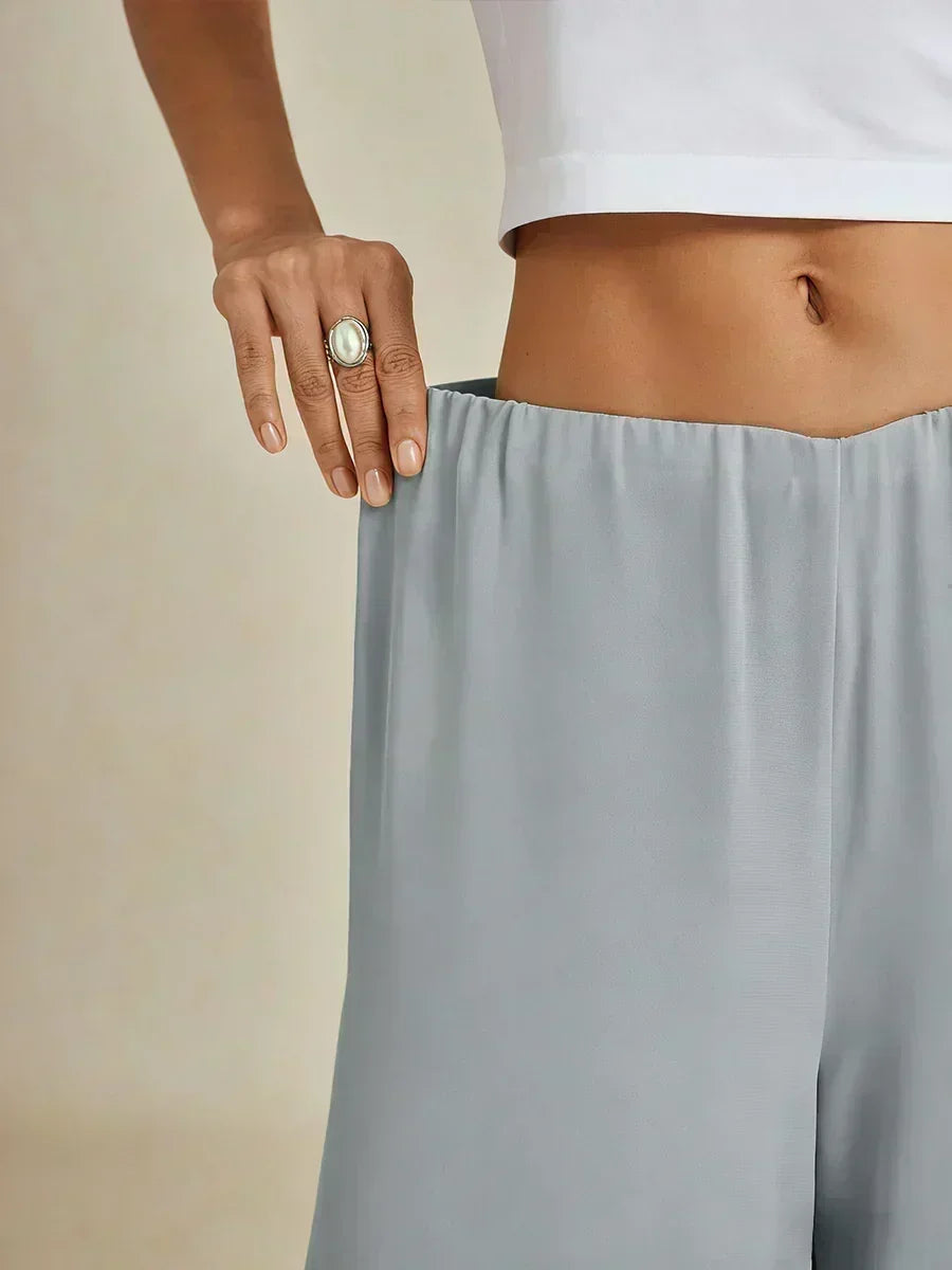 Straight Pants with Chiffon Layer