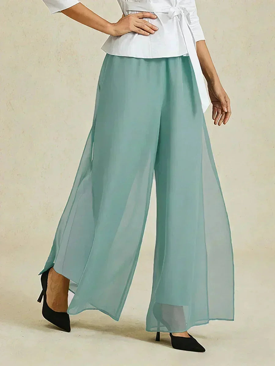 Straight Pants with Chiffon Layer