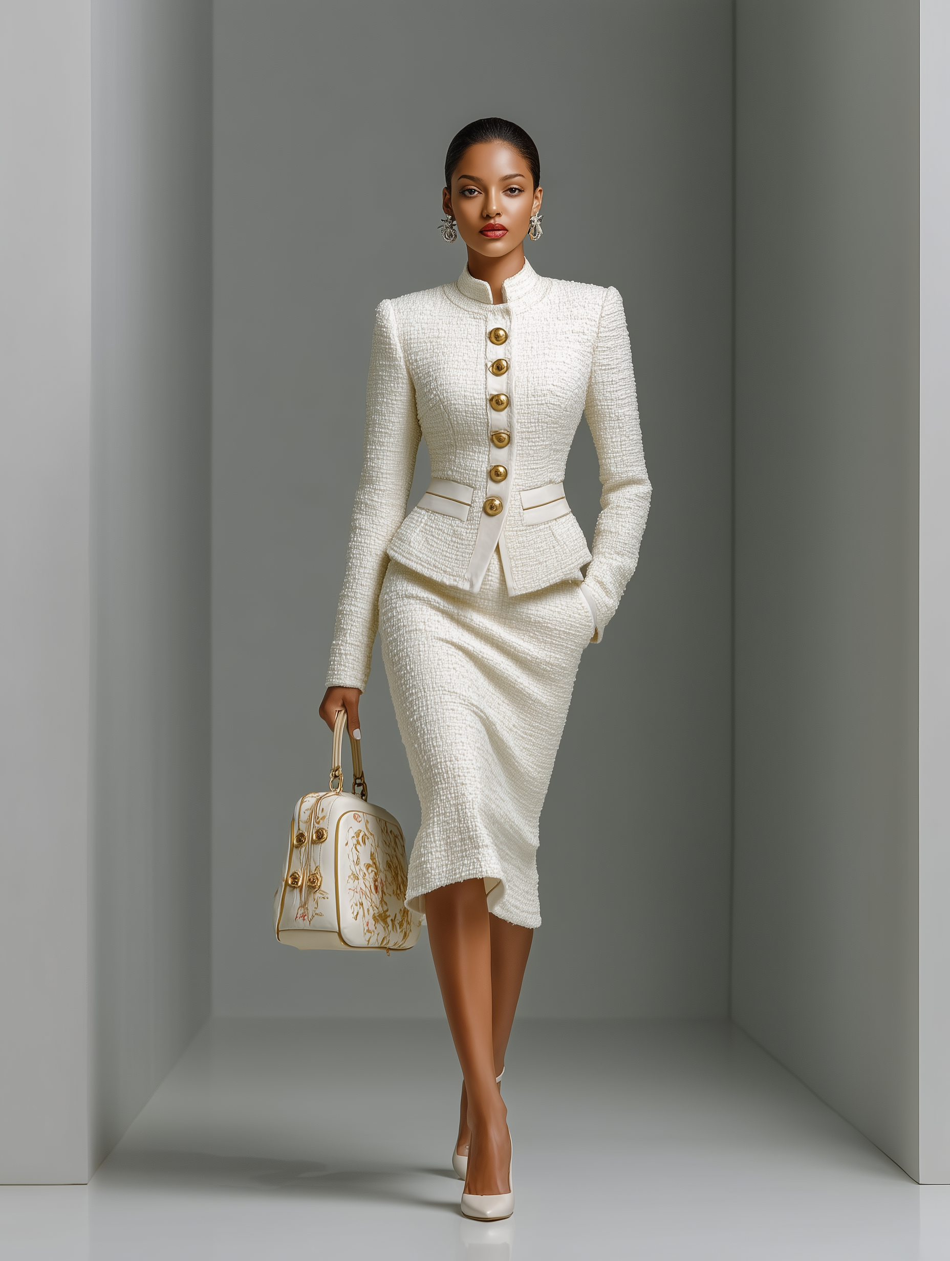 Women's Business Set in White in Chanel Style MDA0973I9T