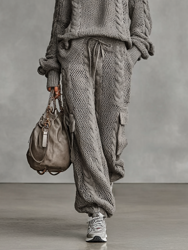 Cargo Pants and High Neck Sweater Set for Women MDA0958I2Y