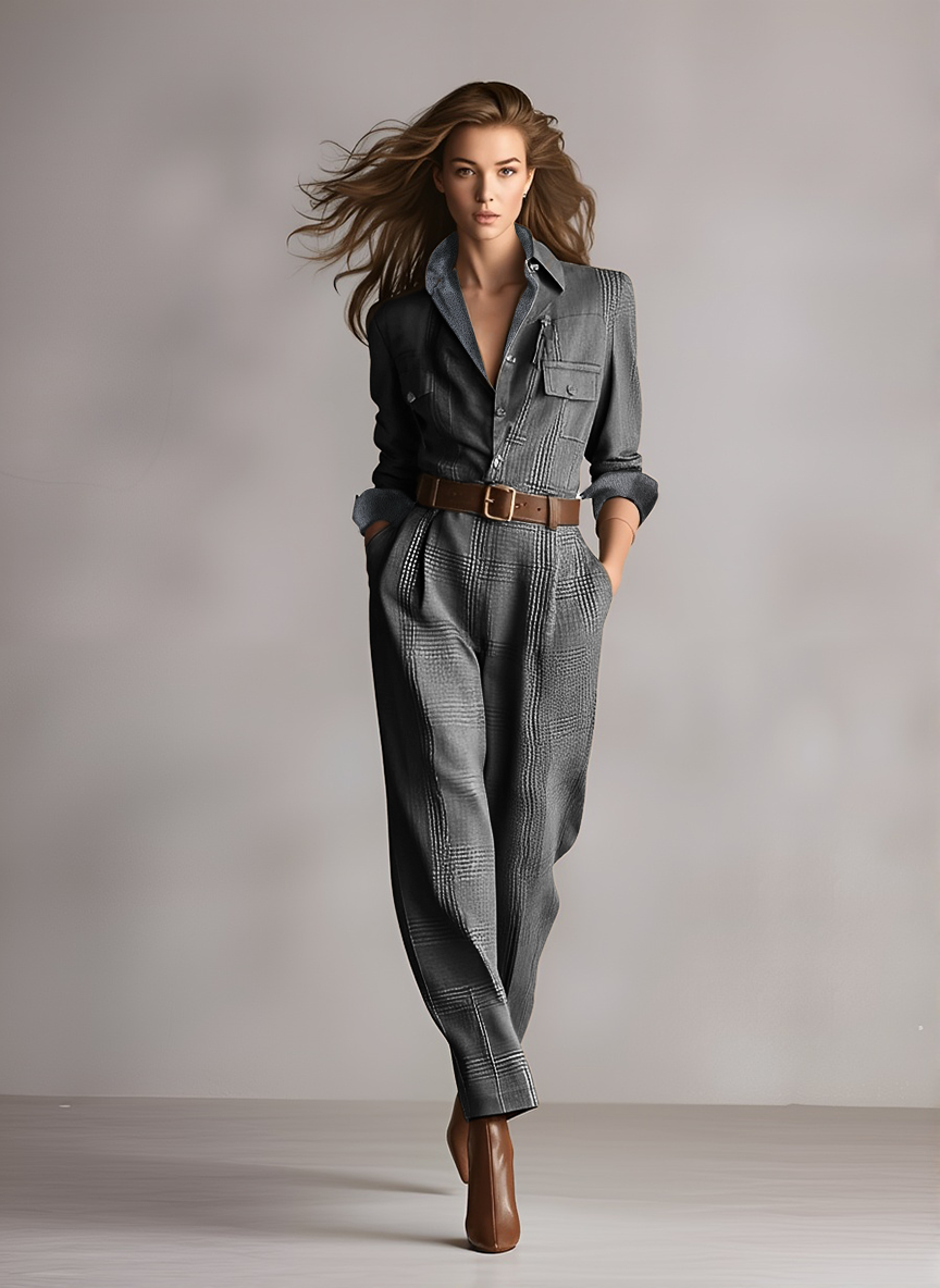 Women's Bodysuit in Brown - Tweed with Subtle Texture (Without Belt) MDA0167I2I