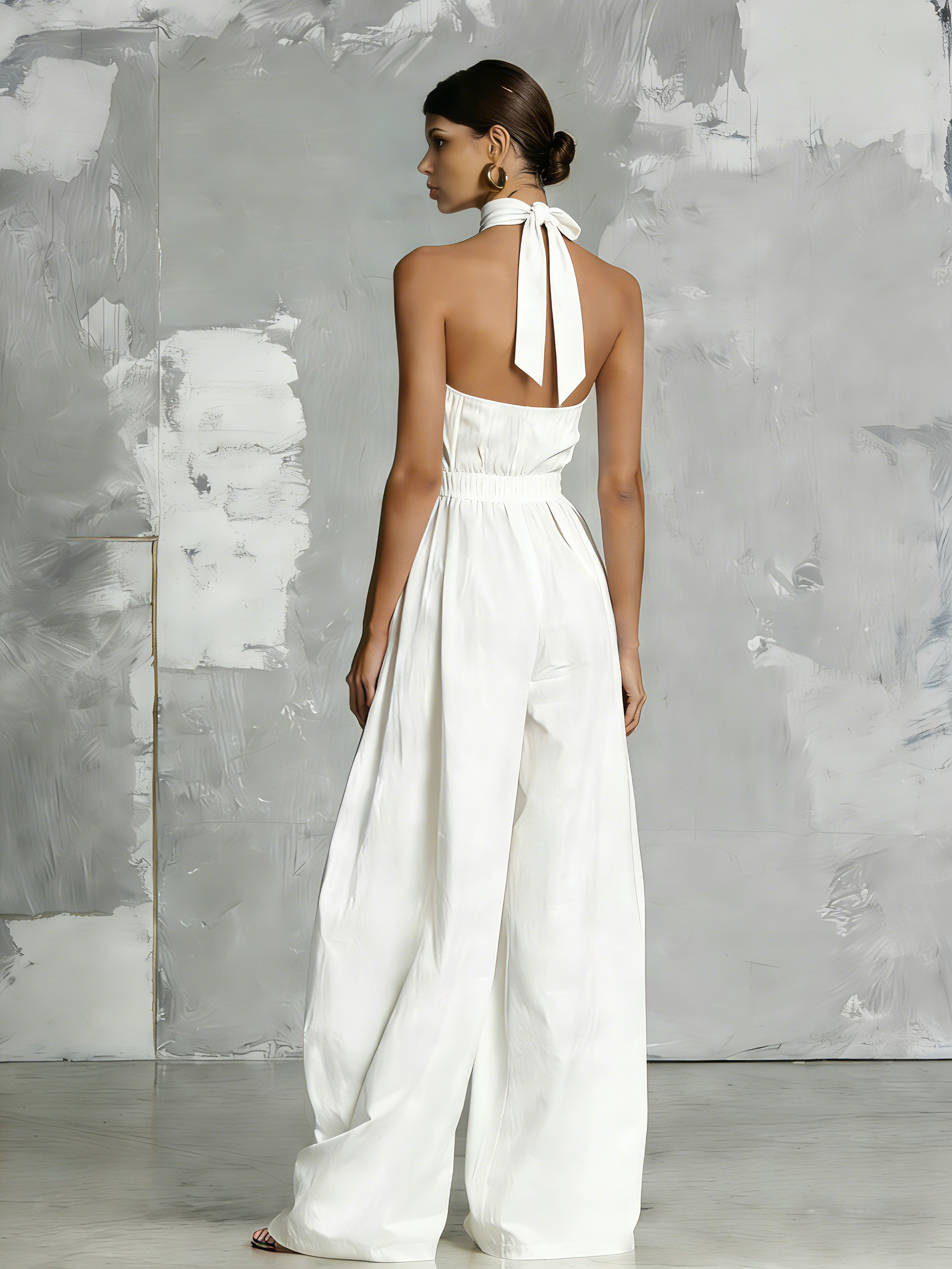 Elegant Summer Dress for Women in White, with Sleeveless Halter Neck MDZ0554A3AN