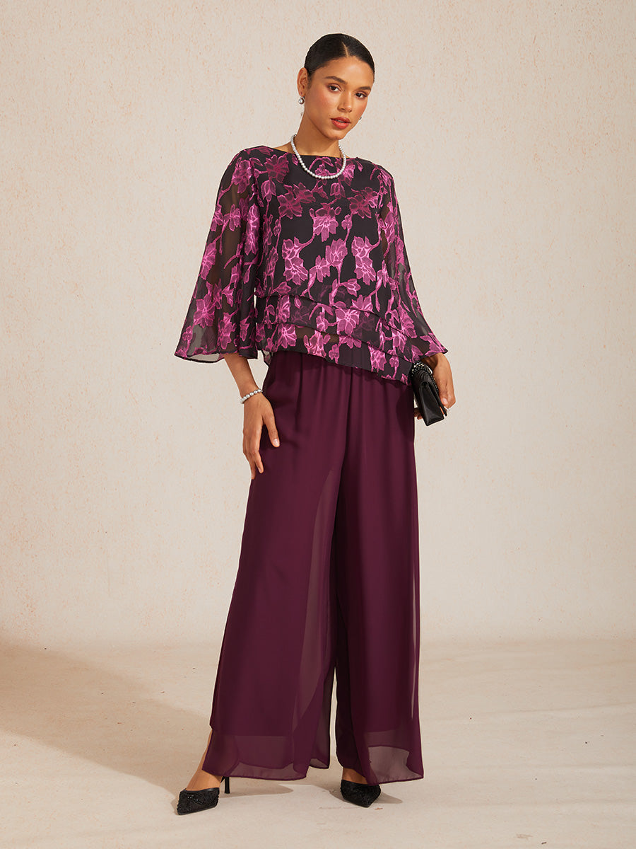 Straight Pants with Flowing Split Chiffon Layer