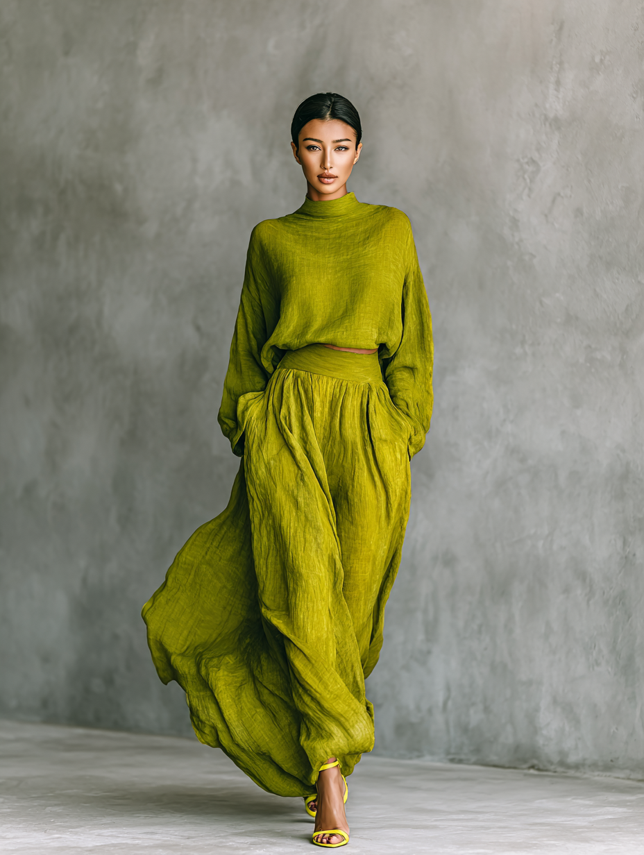 Green Women's Garment Made of Cotton and Linen