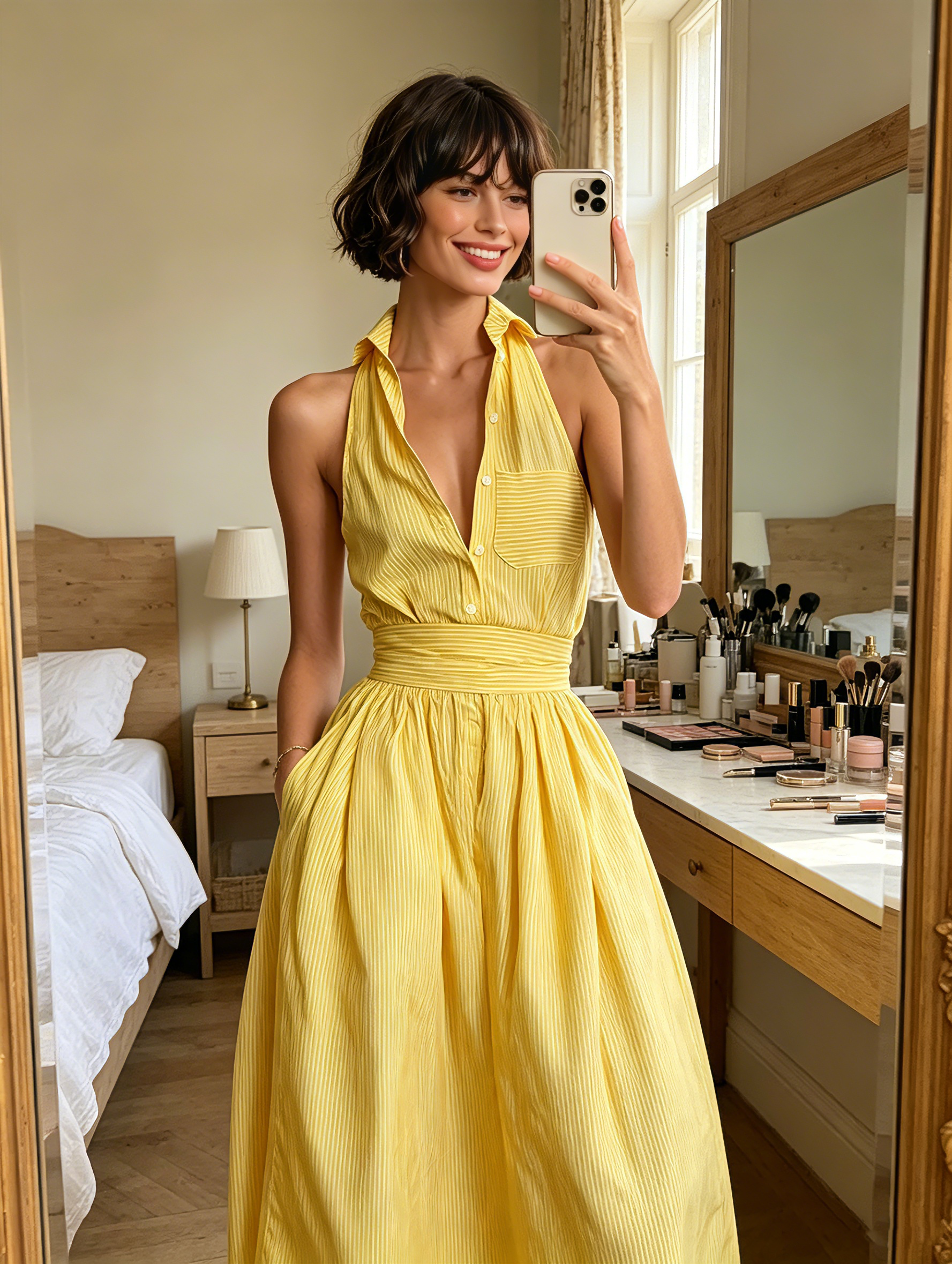 Sleeveless Maxi Dress with Collar and Stripes for Women MDZ1099D5Y