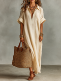 Short Sleeve Maxi Dresses with Embroidery for Women in Minimalist Style