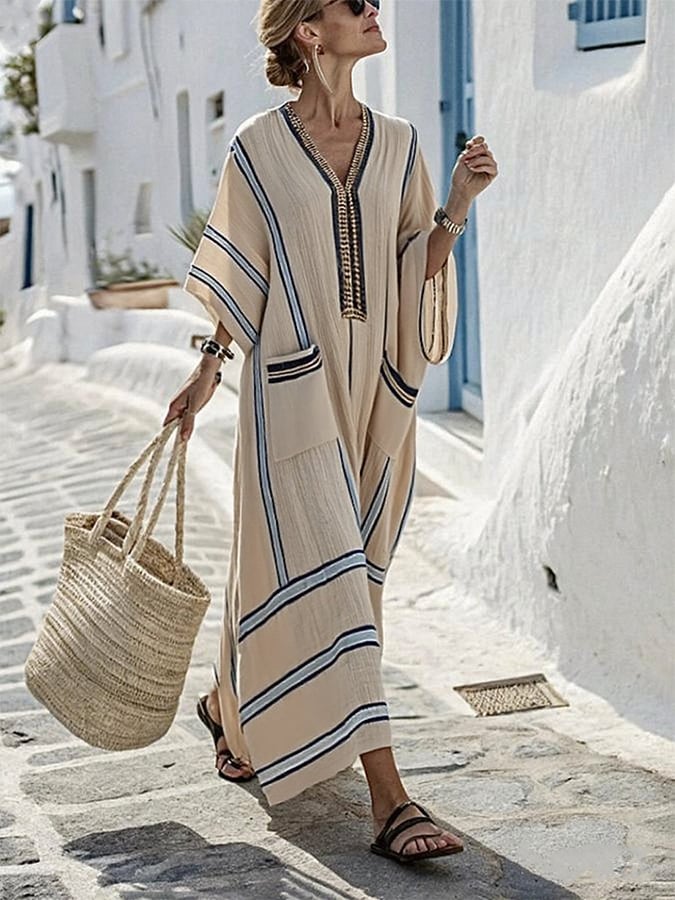 Wide Women's Dress with Stripes