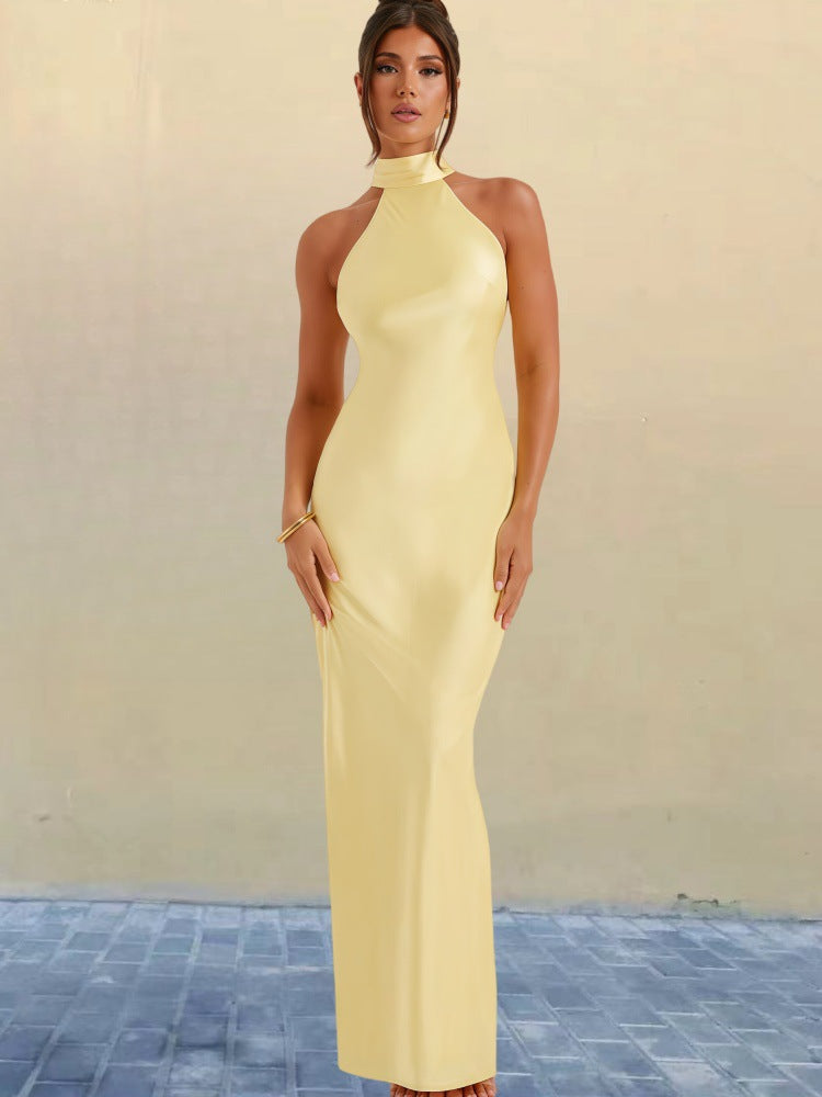 ZAYNEF | Elegant Satin Maxi Dress with Hold Neckline