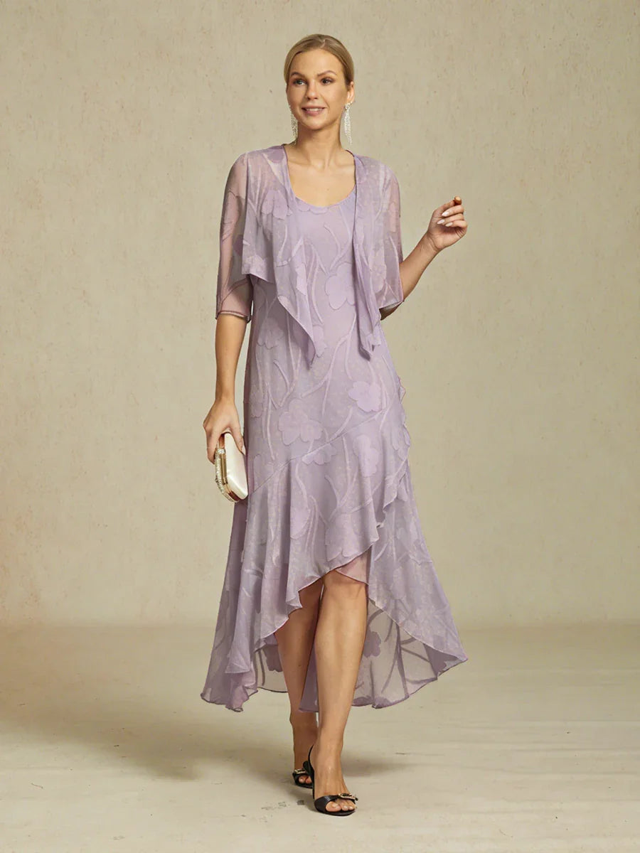 Sleeveless Floral Silk Evening Dresses with Asymmetrical Hem