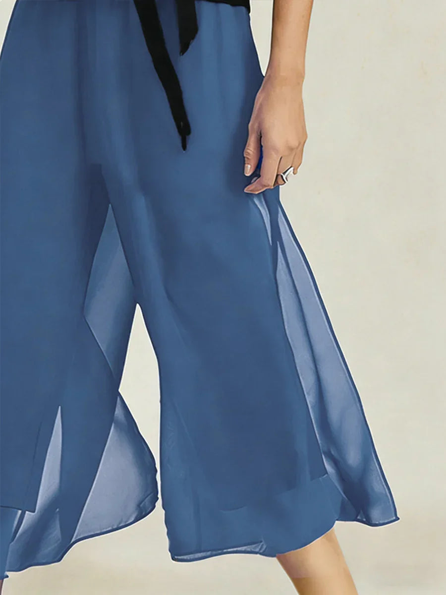 Straight Short Pants with Chiffon Layer