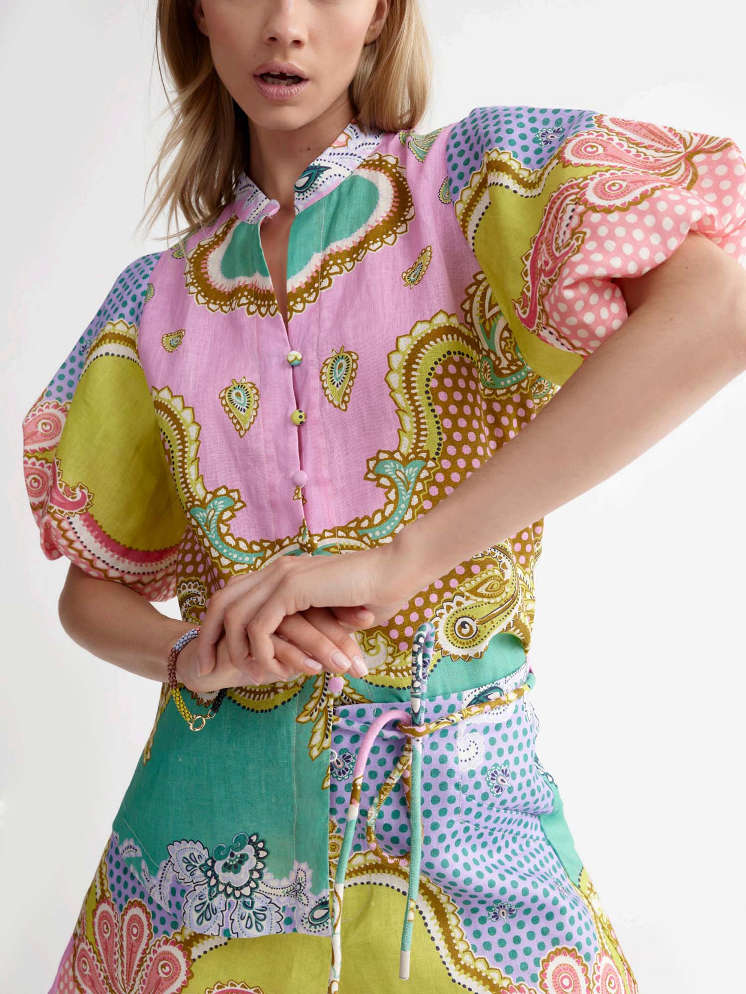 Maxi Dress with Belt in Candy Mosaic Design