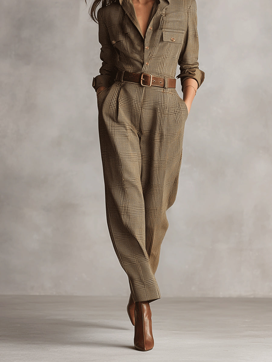 Women's Bodysuit in Brown - Tweed with Subtle Texture (Without Belt) MDA0167I2I