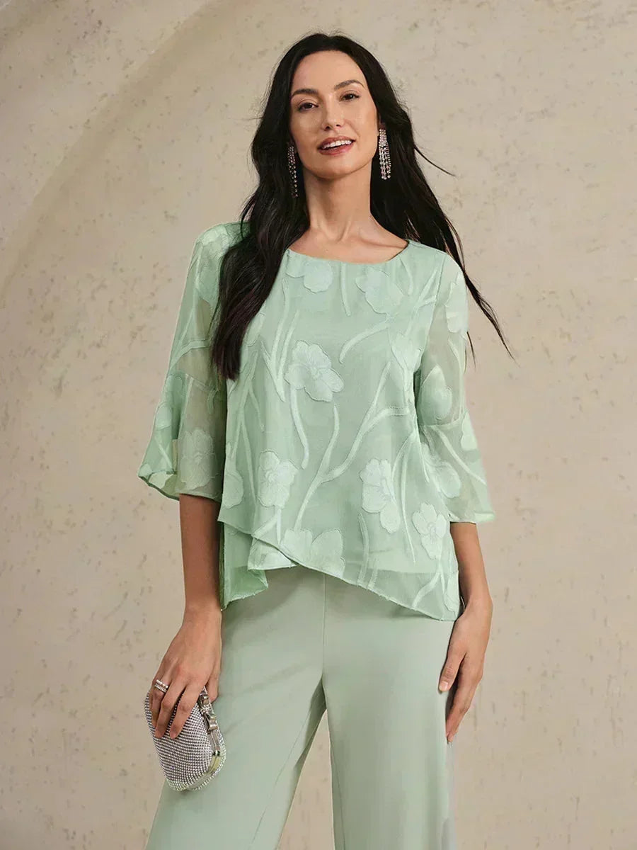 Elegant chiffon blouse with asymmetrical hem