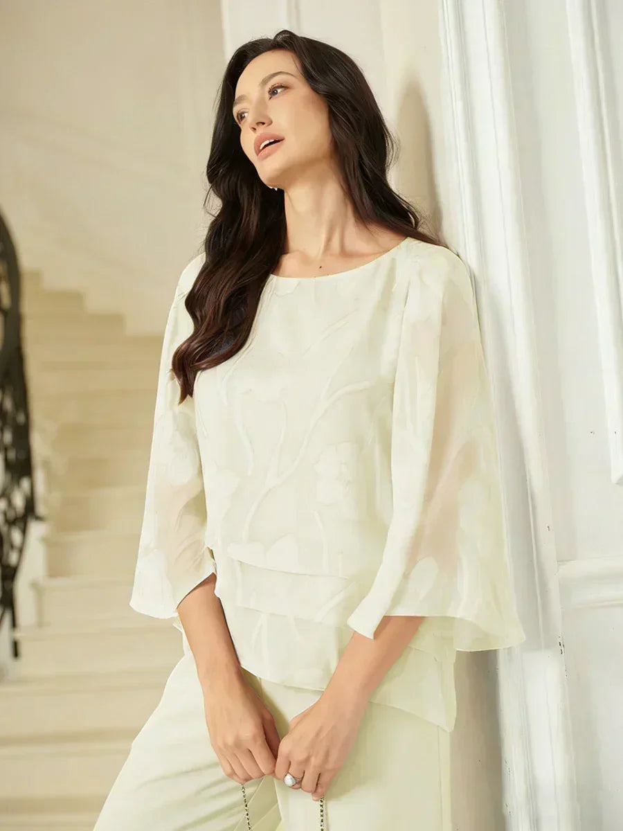 Layered chiffon blouse with floral pattern