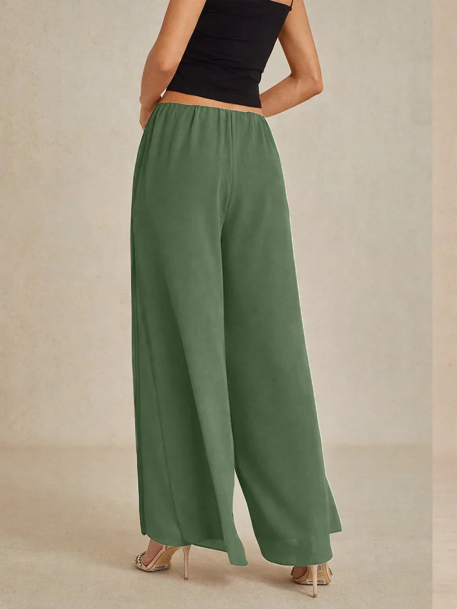 Straight Pants with Chiffon Layer