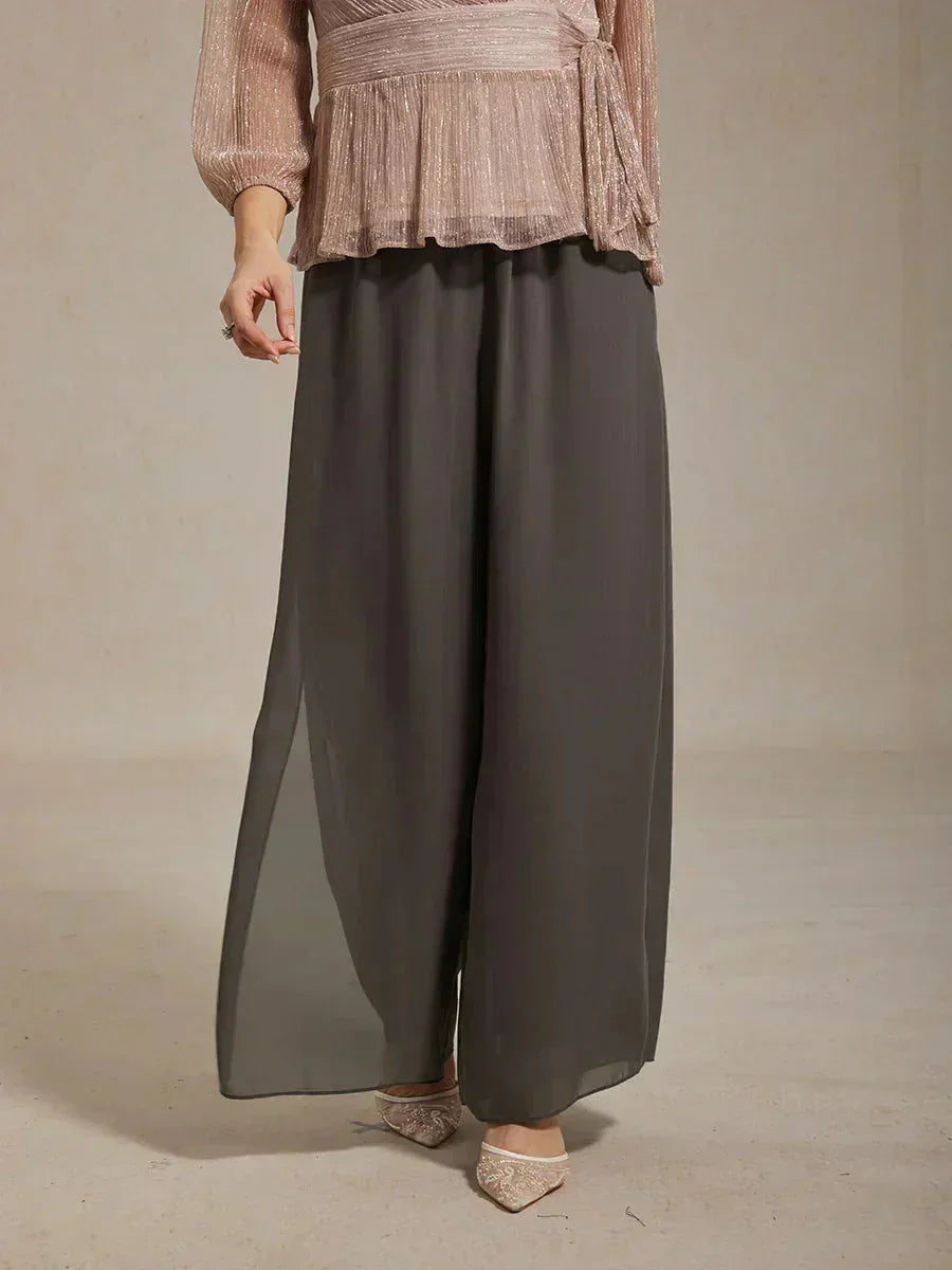 Straight Pants with Chiffon Layer