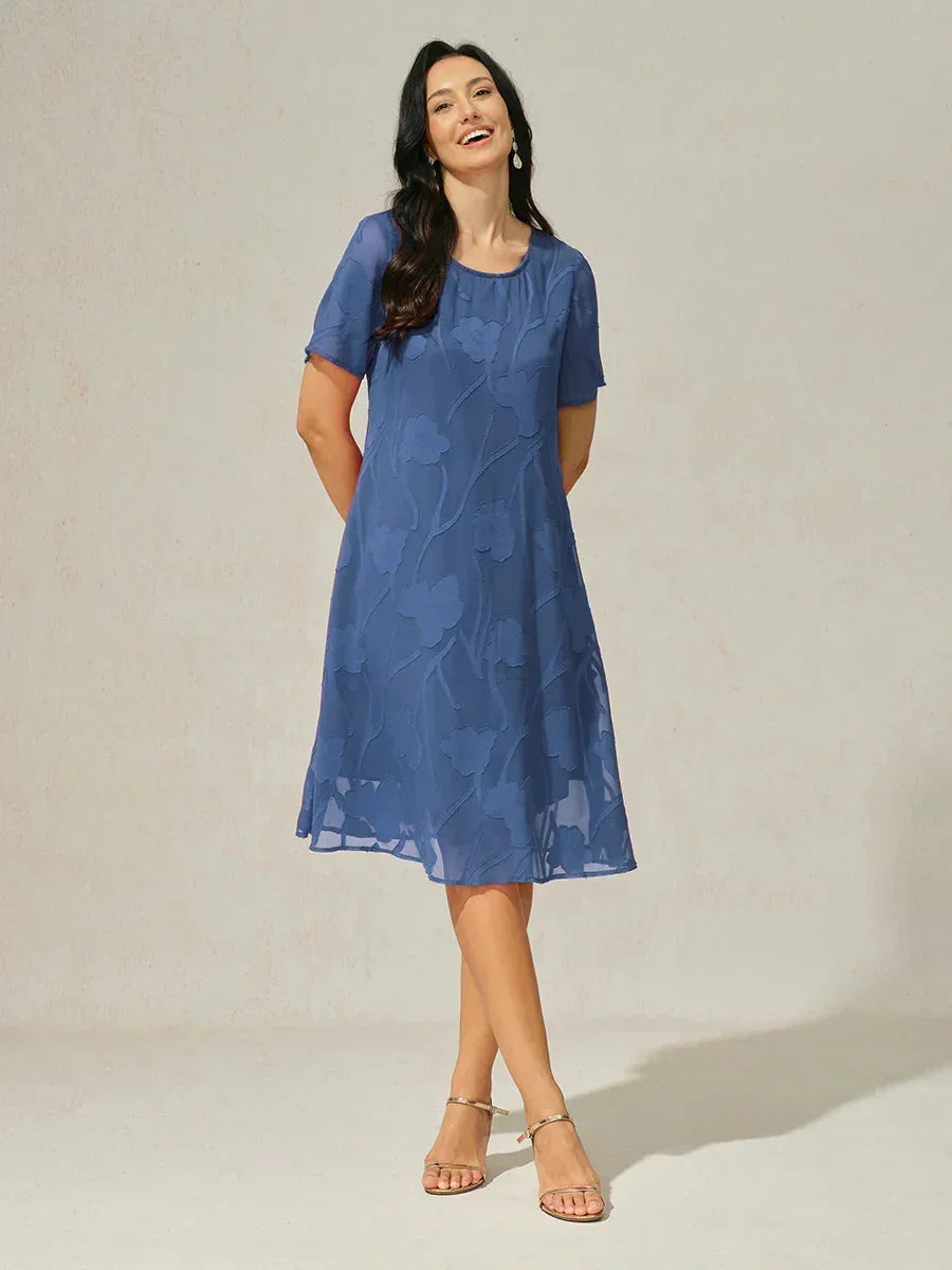 A-Line Chiffon Dress with Flowers, Knee Length