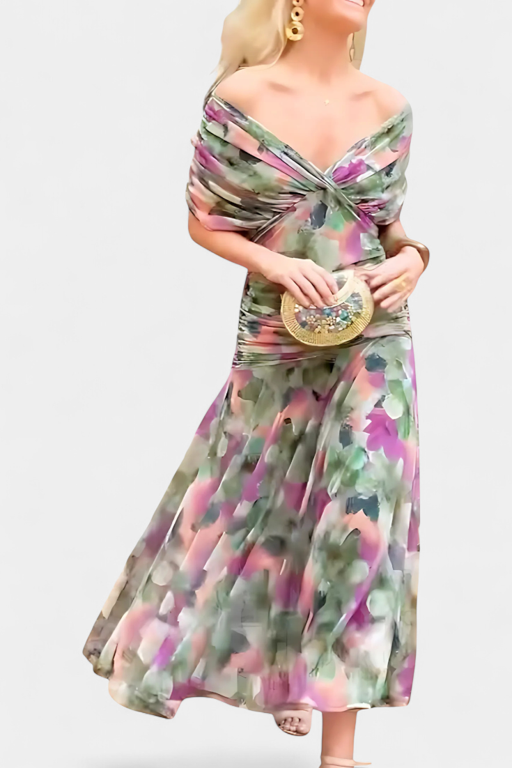 Florendra | Long Floral Dress with V-Neck