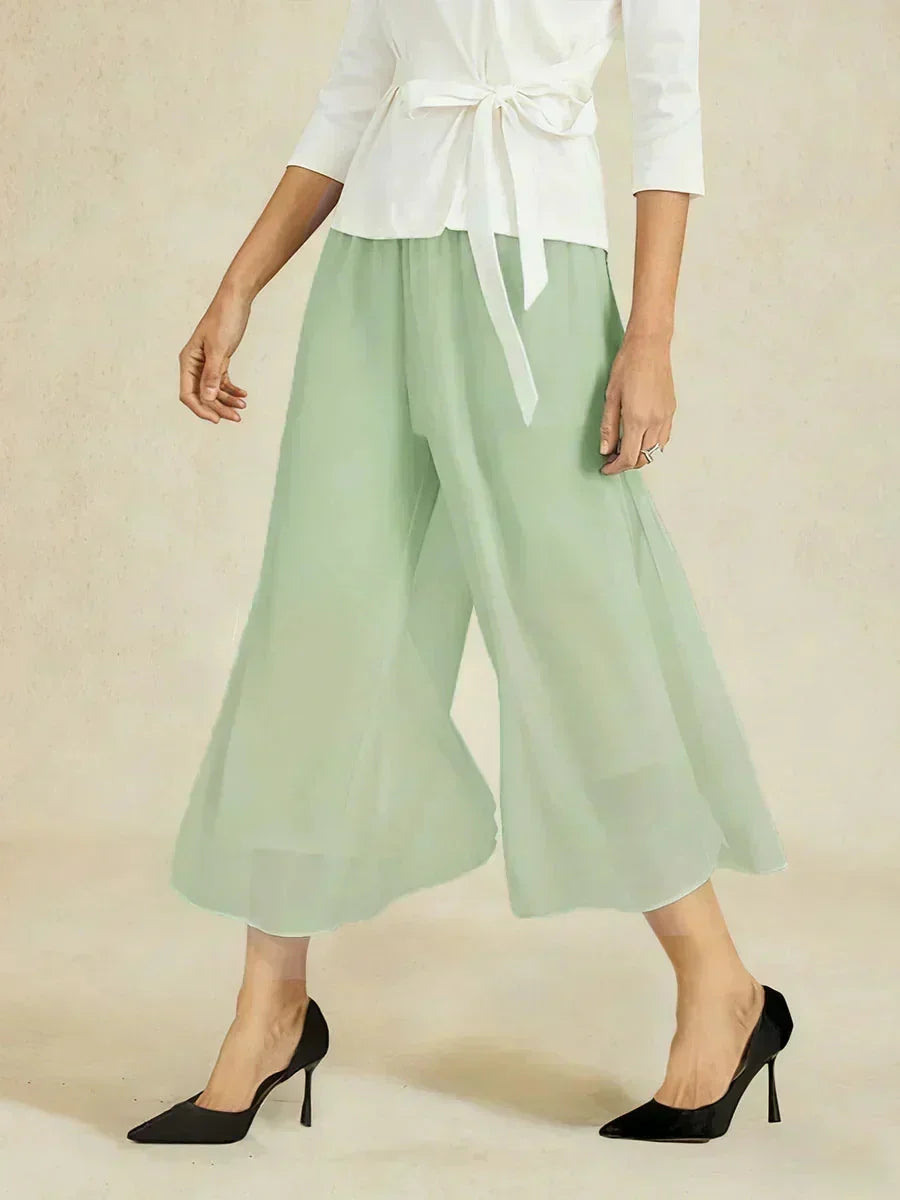 Straight Short Pants with Chiffon Layer