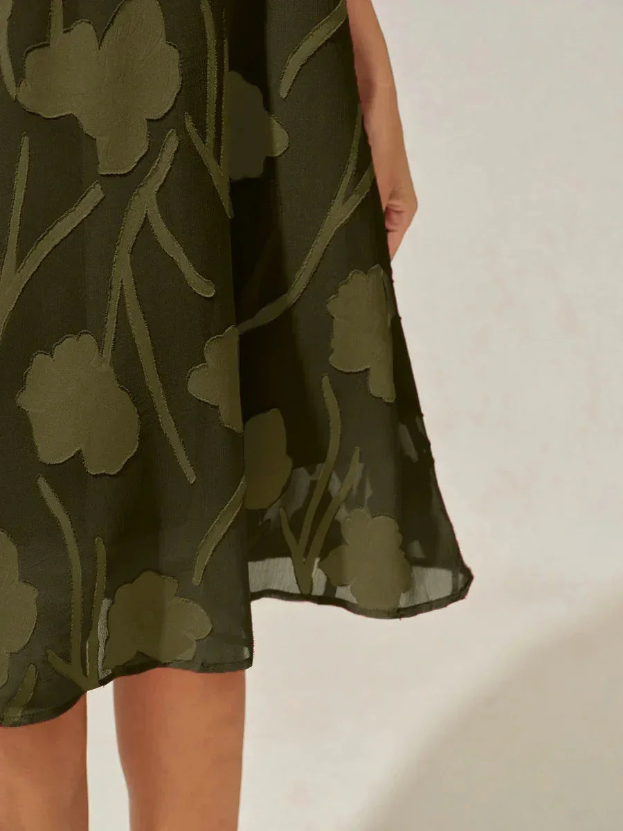 A-Line Chiffon Dress with Flowers, Knee Length