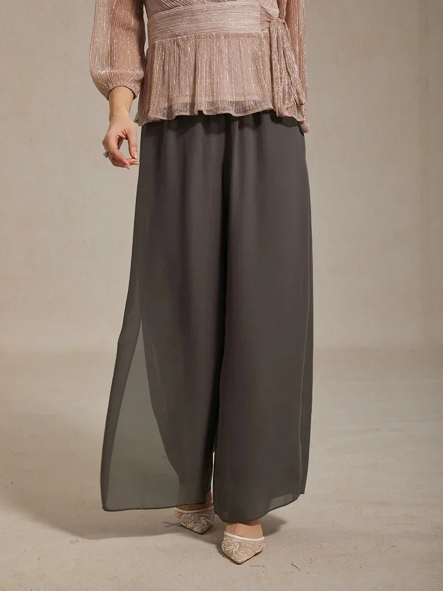 Straight Pants with Chiffon Layer