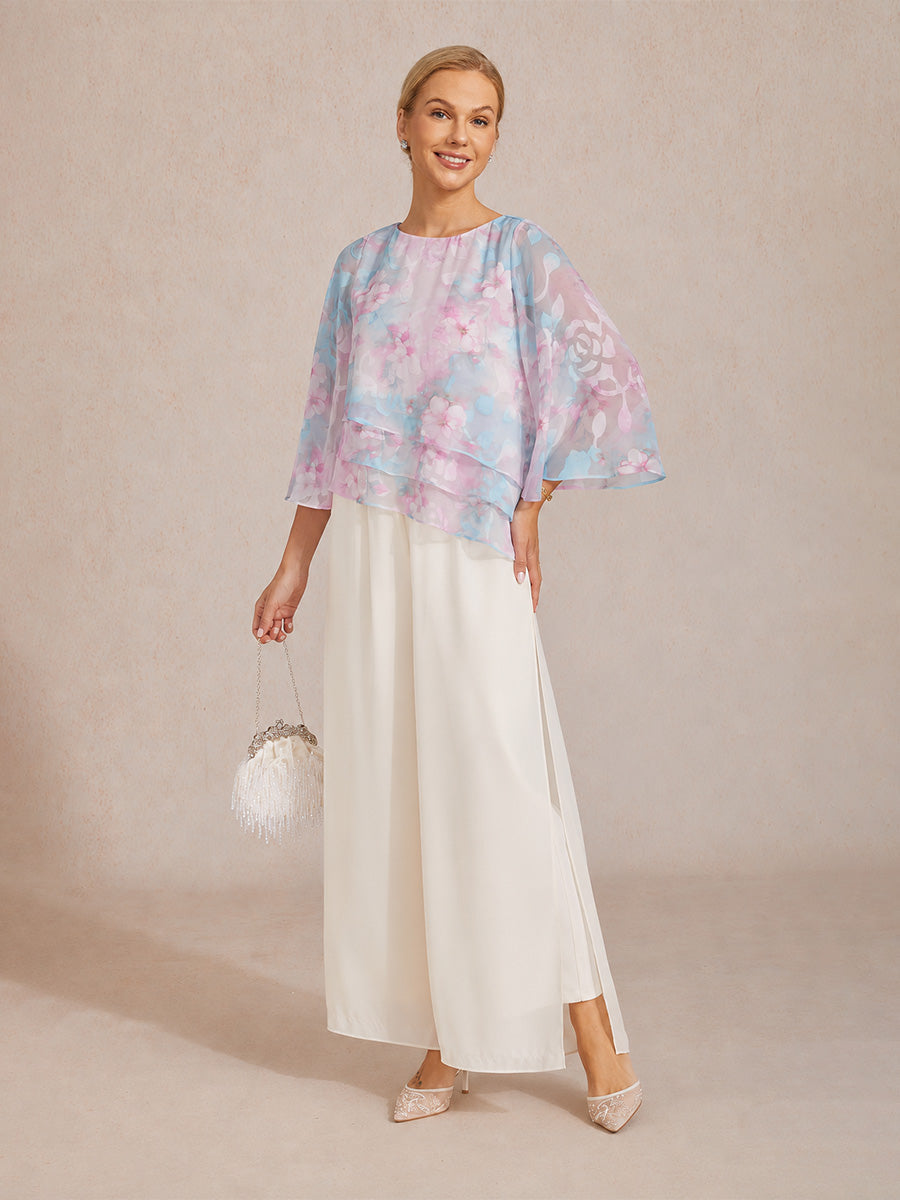 Layered Chiffon Lace Top with Floral Print