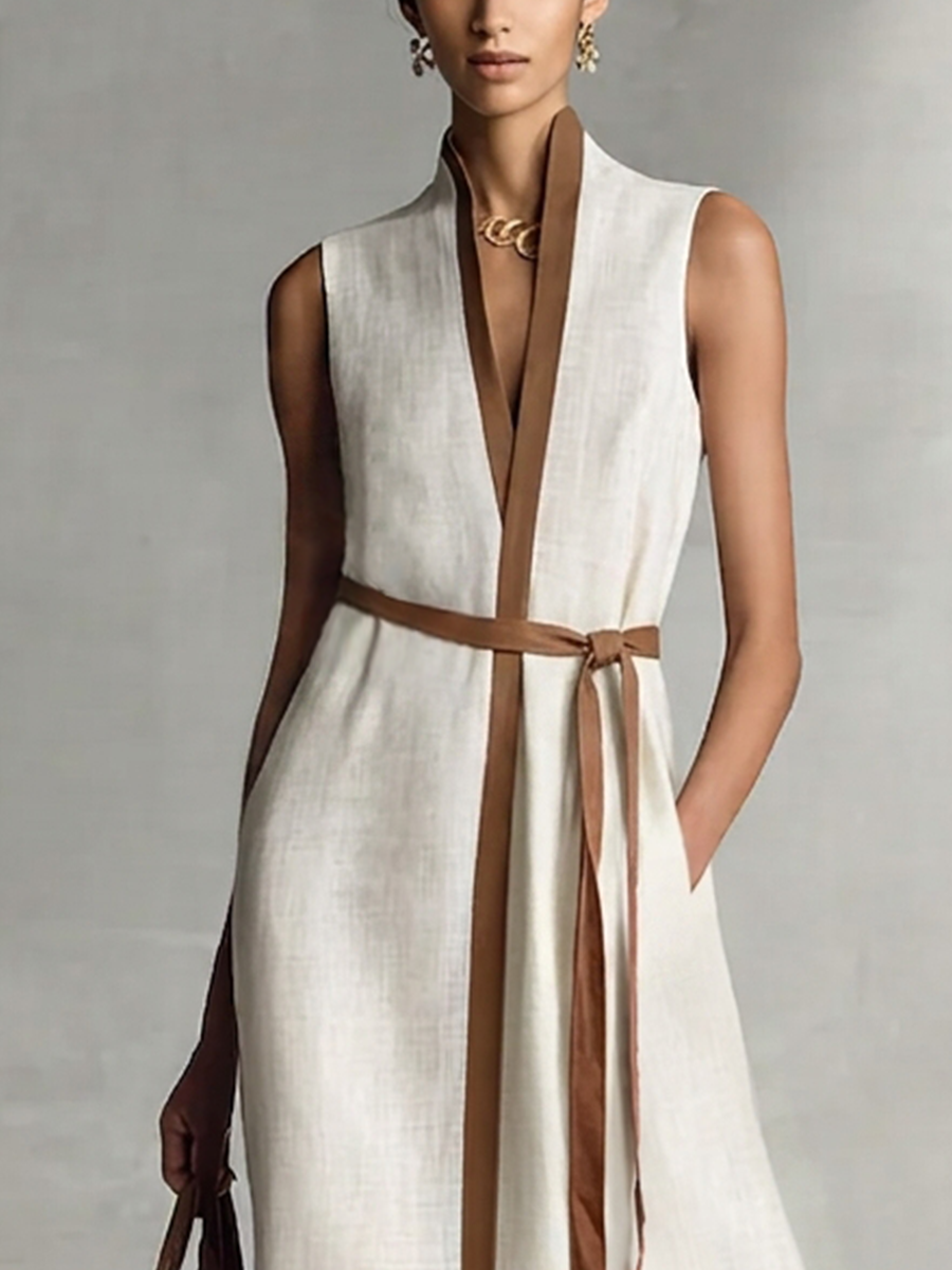 Maxi Dresses for Women with V-Neck, Sleeveless, and Waist Strap MDZ1153B7BA