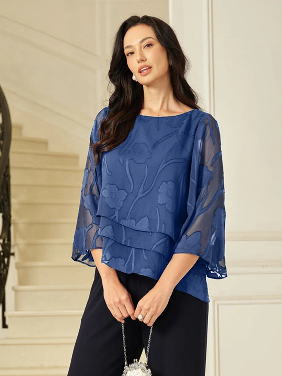 Layered chiffon blouse with flowers