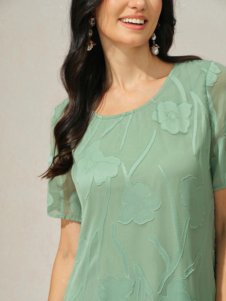 A-Line Chiffon Dress with Flowers, Knee Length