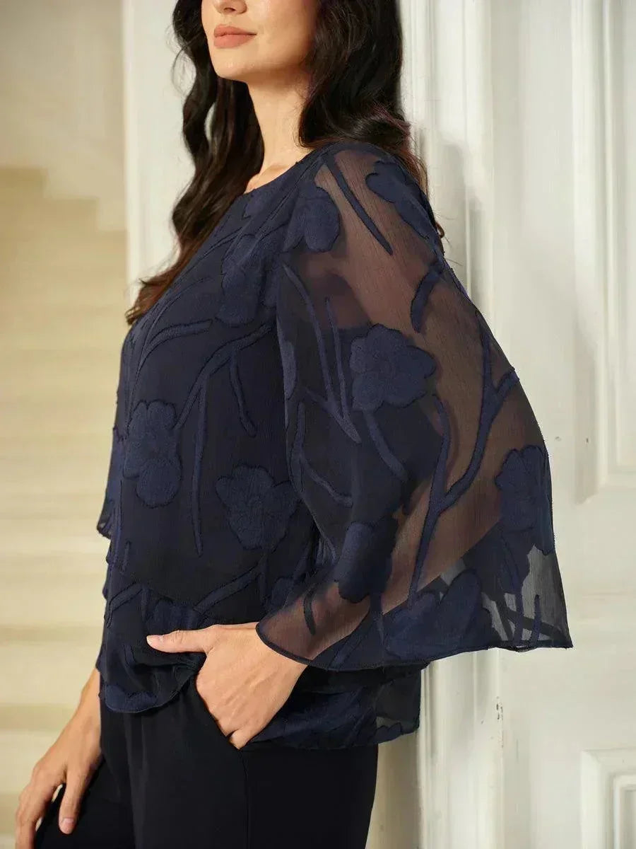 Layered chiffon blouse with floral pattern